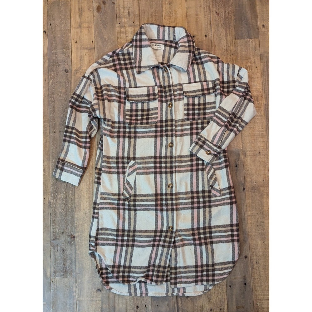 Ci Sono Plaid Collection Oversized Long Shacket Womens Medium SHKT44 Multicolor